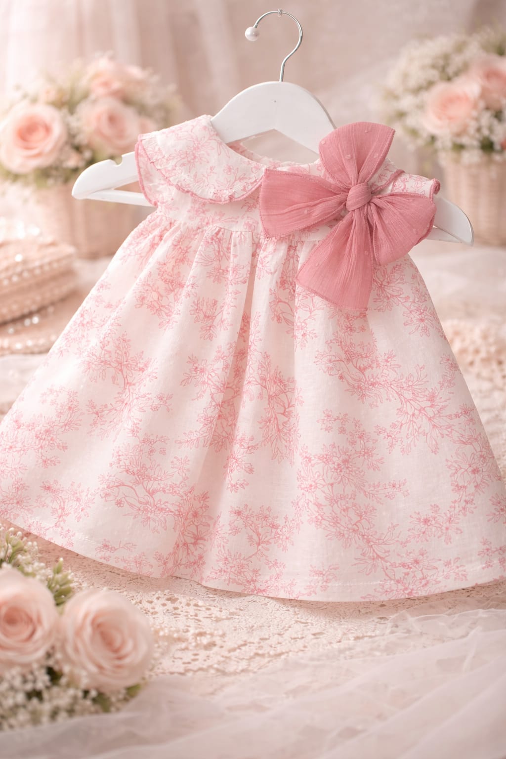 vestido bebe lazo rosa